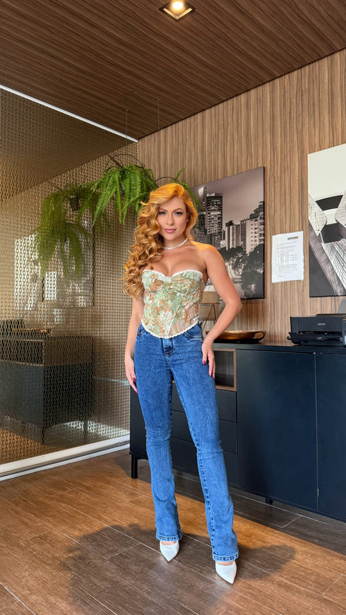 Top Corset Floral Estruturado