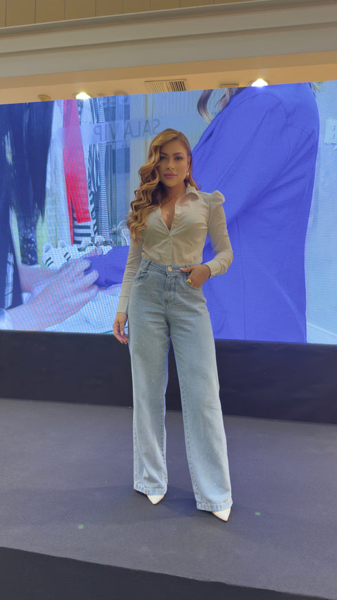 Calça jeans Wide leg com brilho