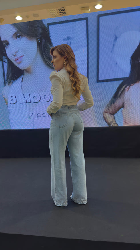 Calça jeans Wide leg com brilho